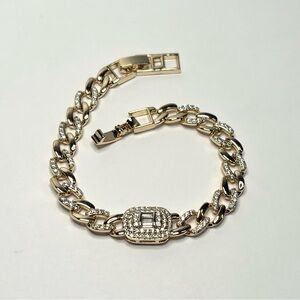 18k yellow gold-plated pave Cuban link bracelet